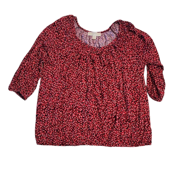 Michael by Michael kors Women's pink and red elbow sleeve patterned top size L - Picture 2 of 8